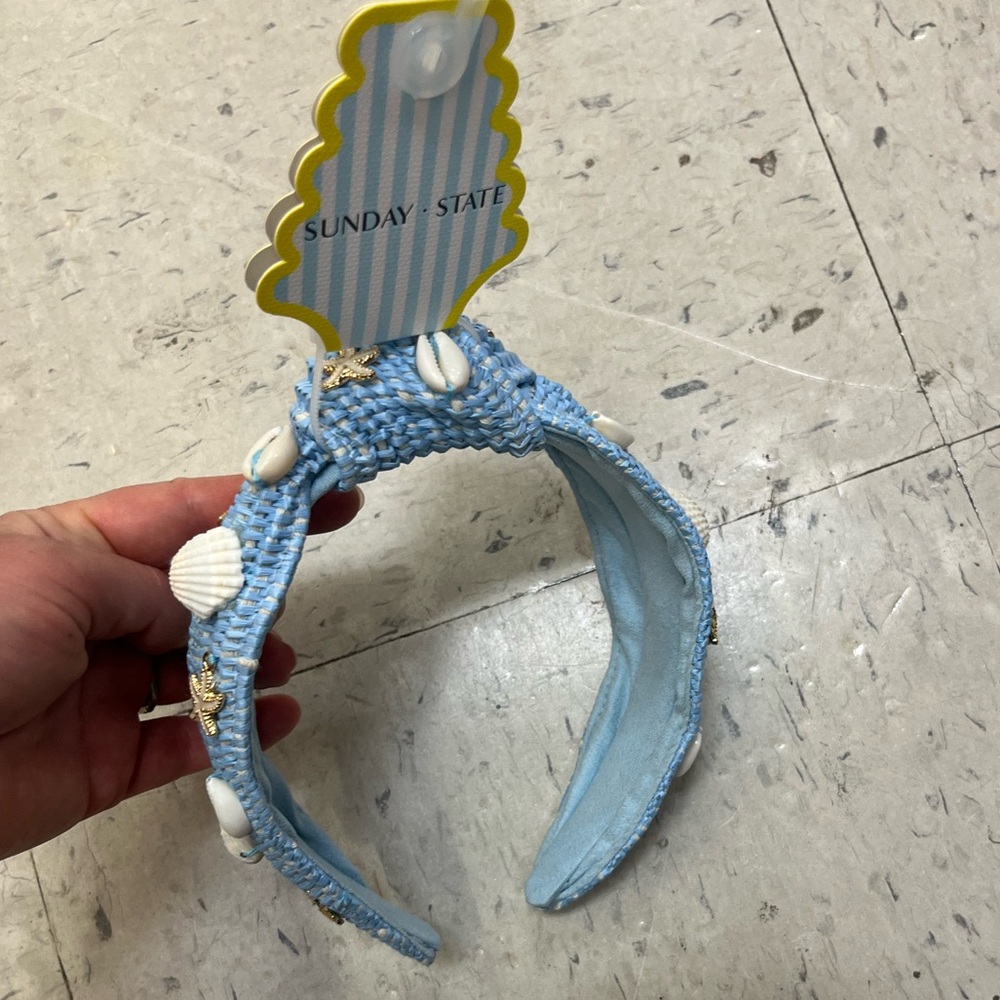 Blue Woven Headband with Seashell Accents - Picture 4 of 13
